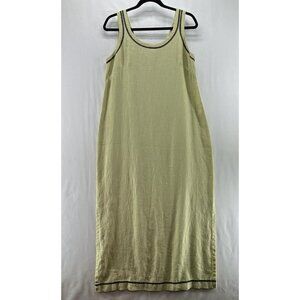 Sweet Jessie Shift Dress Women Sz M Linen Maxi Sleeveless Slit Cottagecore Green